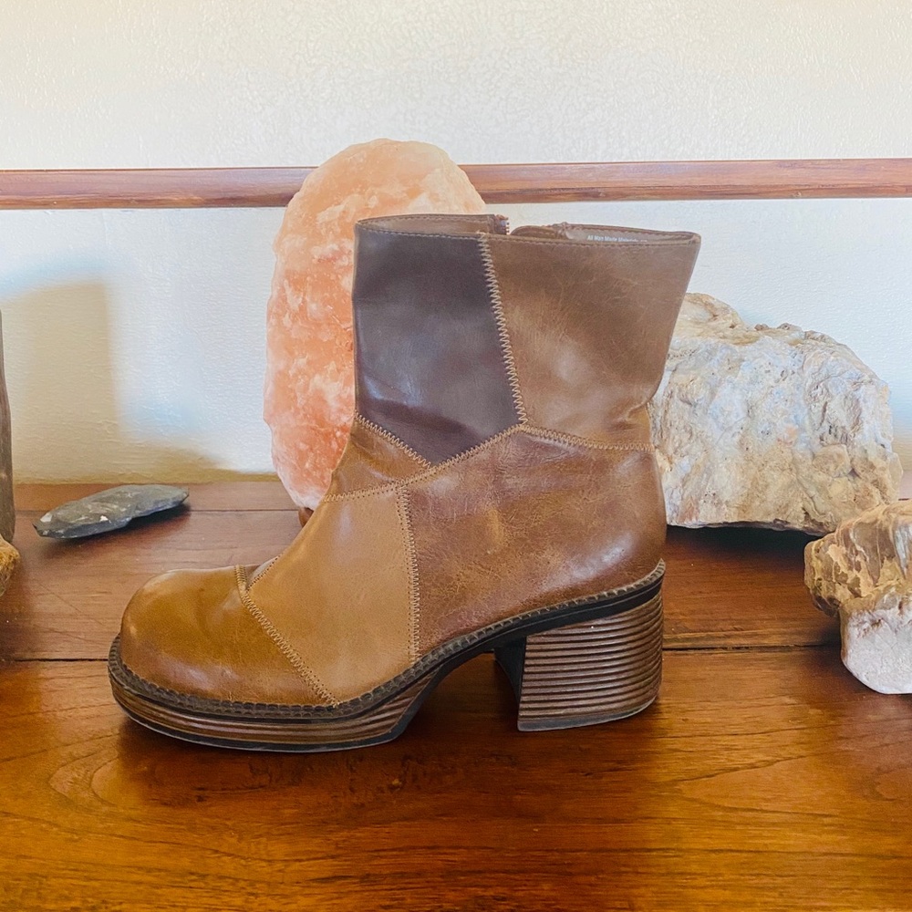 Brown faux leather boots